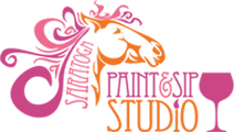 Saratoga Paint & Sip Studio pink & orange logo on a transparent background