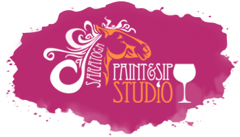 Saratoga Paint & Sip Studio pink, orange and white logo